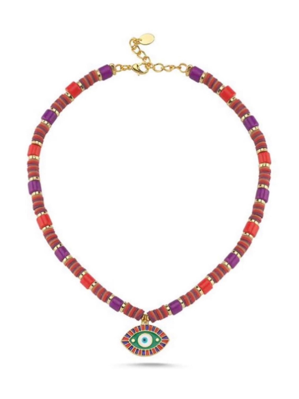 Vibrant Purple & Red Beaded Eye Pendant Necklace